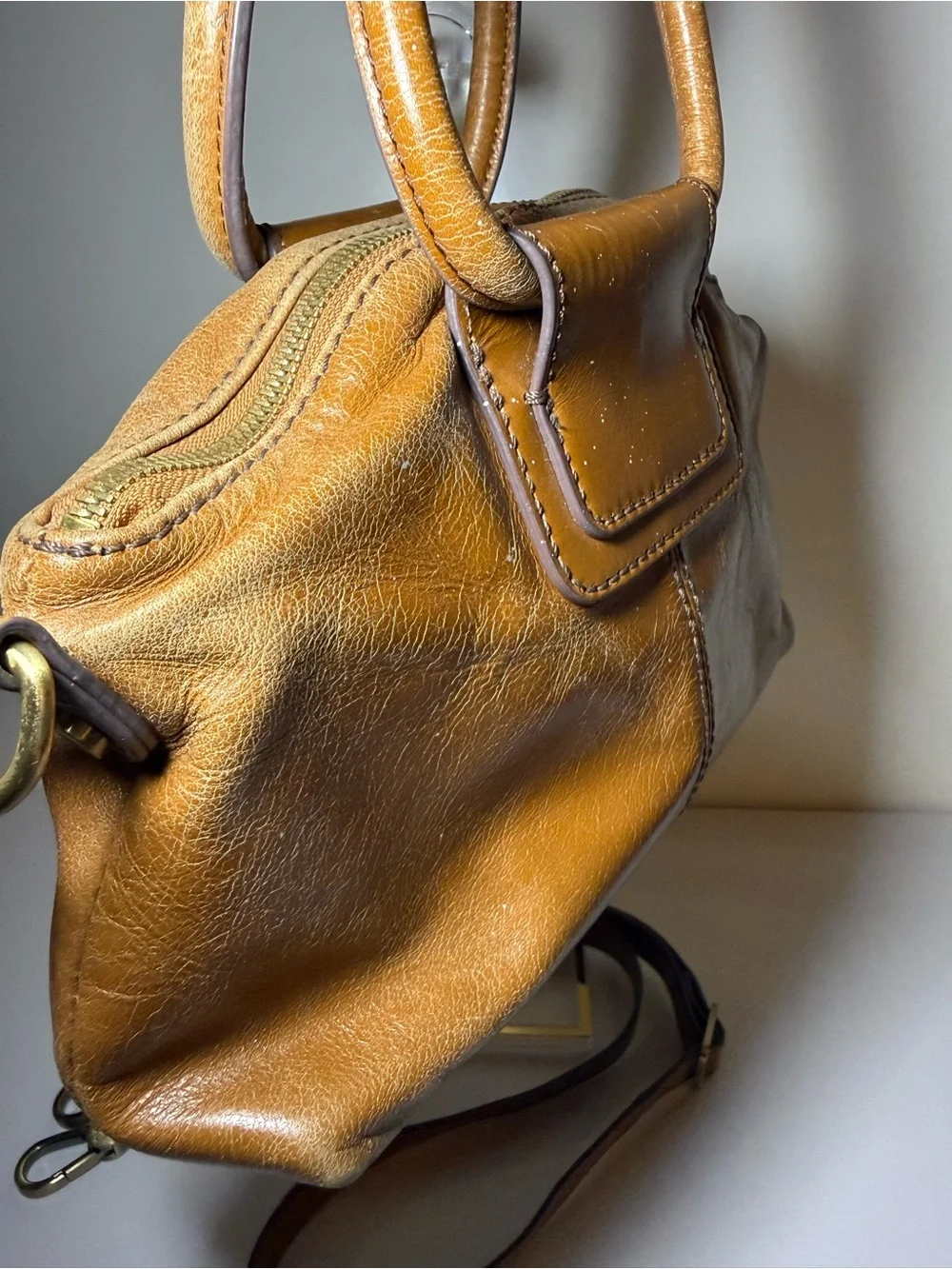 HOBO Cognac Brown Leather Satchel with Detachable Strap